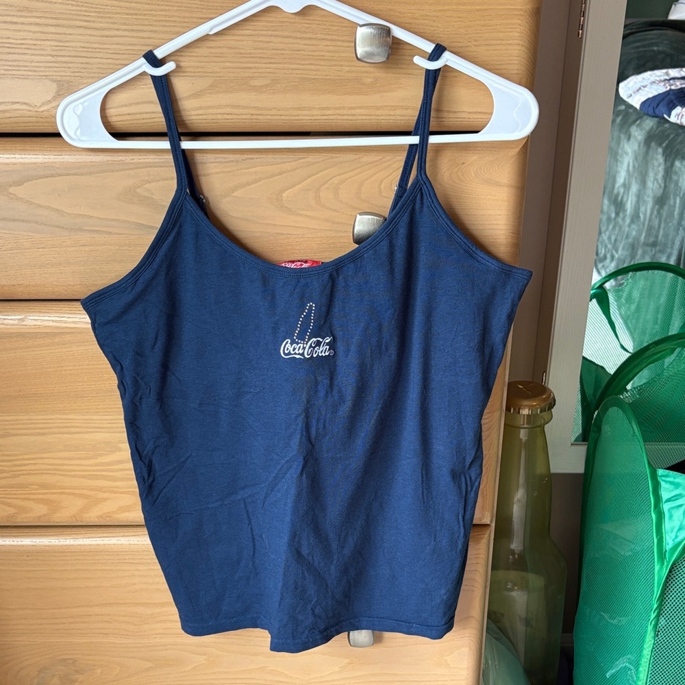 NWT Coca Cola Women's X-Large Navy Blue Adjustable strap Tank Top w/built-in bra